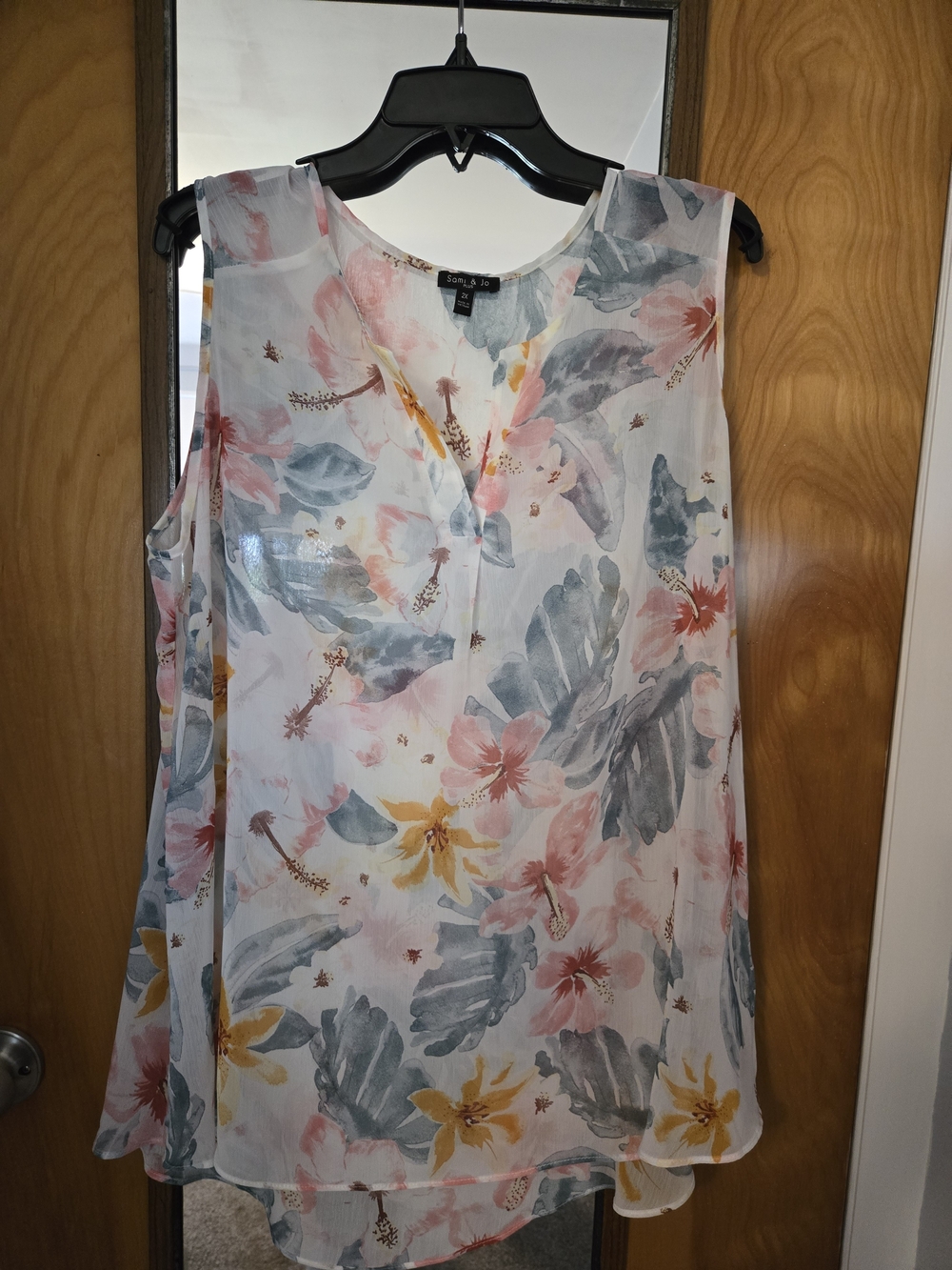 Sami & Jo Floral Sleeveless Chiffon Top - Pink, Blue & Yellow